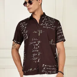BS BLUE SQUAD Men India Slim Tailored Fit Typography Printed Spread Collar Casual Shirt-picture-32