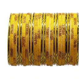 LLL FASHION Set Of 10 Yellow Glass Artificial Stones & Beads Bangle image 1