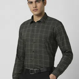 Van Heusen Men Slim Fit Spread Collar Grid Tattersall Checked Cotton Formal Shirt image 2