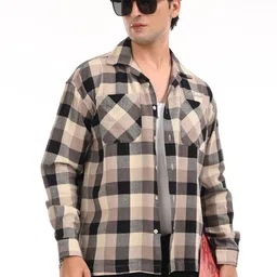 Estilocus Checked Drop-Shoulder Sleeves Oversized Cotton Shirt-picture-13