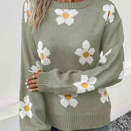 StyleCast x Revolte Women Round Neck Floral Print Cable Knit Pullover-picture-24
