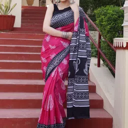 Craft Musium Floral Pure Cotton Bagru Saree-picture-40