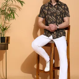 FUBAR Men Slim Fit Ethnic Motifs Printed Spread Collar Cotton Casual Shirt image 4