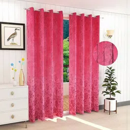 LUZDECOR Pink 2 Pieces Floral Printed Black Out Long Door Curtain-image-74