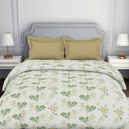 SPACES Beige & Green Floral Printed 144 TC Pure Cotton Double Bed Comforter-picture-39