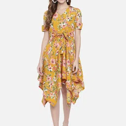 OTIRA Women Floral Printed Crepe A-Line Dress-image-17