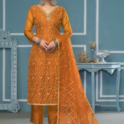 MANVAA Floral Embroidered Sequinned Organza Unstitched Dress Material-picture-30