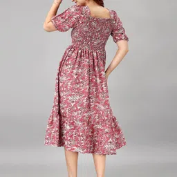 Jash Creation Floral Printed Smocked Detail Fit & Flare Midi Dress image 2