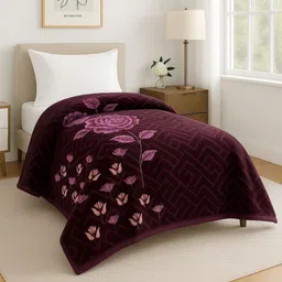 Aura Blue Lilly Maroon & Purple Floral Mink Mild Winter 500 GSM Single Bed Blanket-image-31