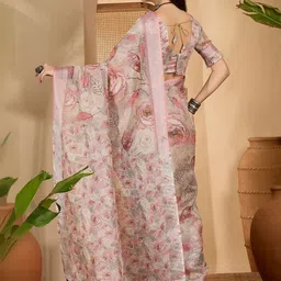 Jinal & Jinal Floral Zari Linen Blend Saree image 4