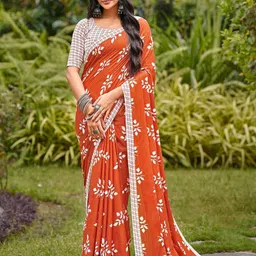HERE&NOW Women Floral Printed Pure Cotton Bhagalpuri Saree With Blouse Piece-picture-30