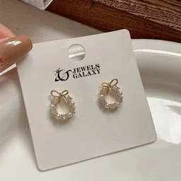 PolluxCraft Korean Gold Plated Artificial Stones And Pearls Studded Circular Shaped Studs image 2