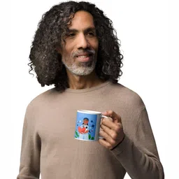 Mr UVD White & Blue Graphic Printed Ceramic Glossy Mug 350 ml image 3