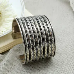 TEEJH Women Silver-Toned Oxidised Cuff Bracelet-picture-24