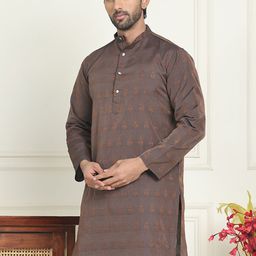 Anouk Coffee Brown Floral Jacquard Woven Design Band Collar Straight Kurta-picture-33