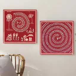 Art Street Red & White 2 Pieces Tribal Printed Canvas Wall Art image 2