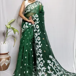 RIDDHIMAN FASHION Floral Woven Design Pure Cotton Jamdani Saree-image-29
