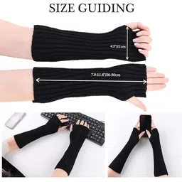 Alexvyan Women Striped knitted Fingerless Gloves image 3