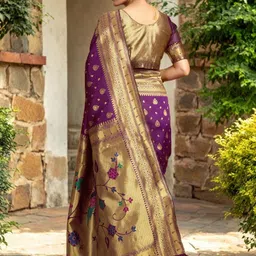 Mitera Woven Design Zari Silk Blend Handloom Paithani Saree image 2