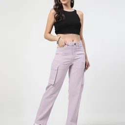 COSMIC TRIO Women Relaxed Straight Leg Loose Fit Cargos Trousers-image-96