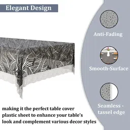 Aura Black & White Leaf Printed 4-Seater Table Cover image 2