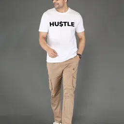 NOBLE HUSTLE Typography Printed Round-Neck Pure Cotton Regular Fit T-shirt image 3