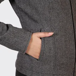 HUE & HIDE Geometric Self Design Spread Collar Striped Woollen Open Front Jacket image 4