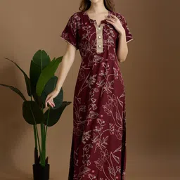 NIGHTSPREE Printed Maxi Cotton Nightdress-picture-37