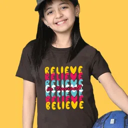 NUSYL Girls Typographic Printed Round Neck Oversized T-shirt-image-59