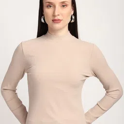 R&B Women Ribbed High Neck Cotton Fitted Top-picture-20