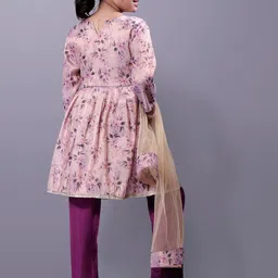 Aarya Designer Girls Floral Printed Pleated Gotta Patti Kurta with Trousers & With Dupatta image 2