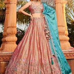 panchhi Embroidered Sequinned Sweetheart Neck Semi-Stitched Lehenga Choli & Dupatta-picture-13