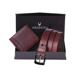 WildHorn Men Maroon & Brown Textured Pure Genuine Leather Accessory Gift Set-image-56