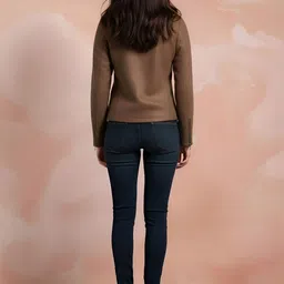 all about you Women Geometric Suede Windcheater Crop Biker Jacket image 3