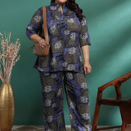 KALINI Plus Size Floral Printed Pure Cotton Tunic & Trouser Co-Ords image 2