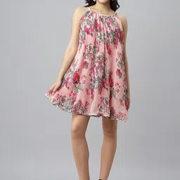 Ashtag Women Floral Print Georgette A-Line Dress-picture-29