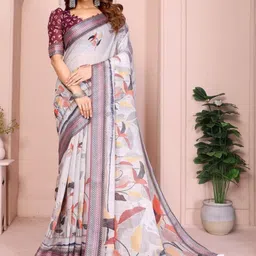 Aaishvyapparels Floral Linen Blend Saree-picture-54