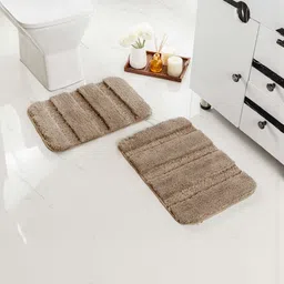 Saral Home Gia 2Pcs Brown Striped Non Slip Thick Fluffy Soft Microfiber 2000GSM Bath Rugs-image-73