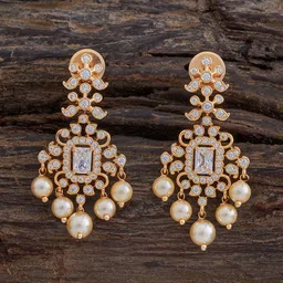 Kushal's Fashion Jewellery Gold-Plated Cubic Zirconia Leaf Shaped Drop Earrings-picture-13