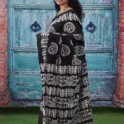 Craft Musium Warli Hand Block Printed Pure Cotton Saree image 2