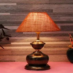 foziq Copper Metal & Natural Fiber Mustard Colour Table Lamp-picture-30