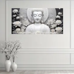 nestroots Canvas Framed Buddha Surrounded by White Flowers Wall Painting-picture-28
