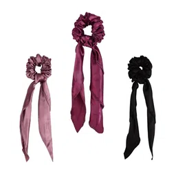 Arendelle Women Brown & Grey Set of 3 Satin Scrunchies with Scarf-image-91