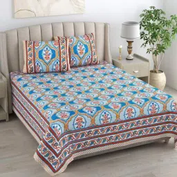 Turquoise Floral 180 TC Cotton King Size Bedsheet With 2 Pillow Cover-image-99