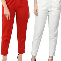 JAIPUR GLOBAL Women Pack Of 2 Cotton Relaxed Mid-Rise Flat-Front Regular Trousers-picture-15