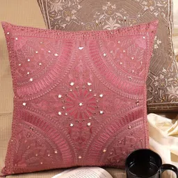 Khaabka Sajawat-E-Khwaab Red & Pink 2 Pieces Ethnic Motifs Linen Square Cushion Covers-picture-35