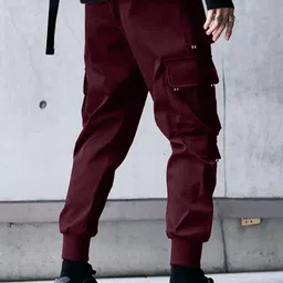 JUMPCUTS Men Mid-Rise Cargo Track Pants image 2