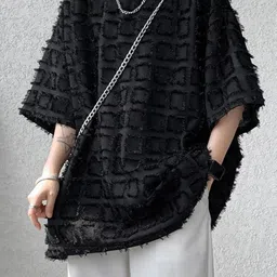 HERE&NOW Men Self Design Round Neck Oversized T-shirt image 5