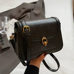 KPOP Women Solid Baguette Casual Sling Bag image 1