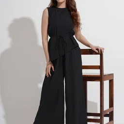 DressBerry Women Solid Asymmetric Top With Trouser Cordset-image-57